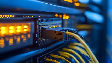 Naklejka premium High Speed Router in Futuristic Data Center Environment Powering Digital Infrastructure for Advanced Connectivity and Data Transmission