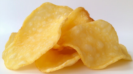 closeup potato chips isolated on white