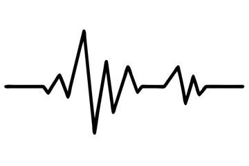 Heart beat one line. Continuous lines heart beats drawing. Wave pulse. Hand draw heartbeat. Design heartbeat for print. Black silhouette cardiogram isolated on white background