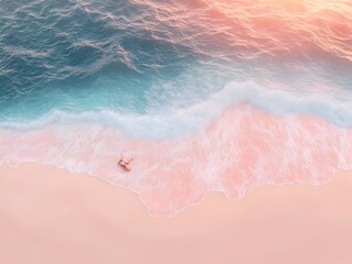 Fototapeta premium Serene Slumber on a Warm Coastal Beach with Gentle Waves and Sunset Glow
