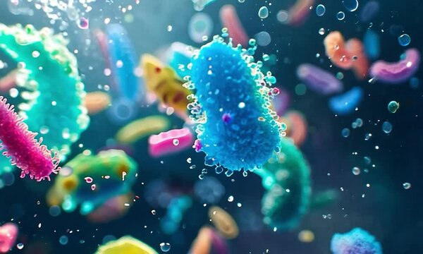 Beneficial probiotics bacteria characters in close-up shot.