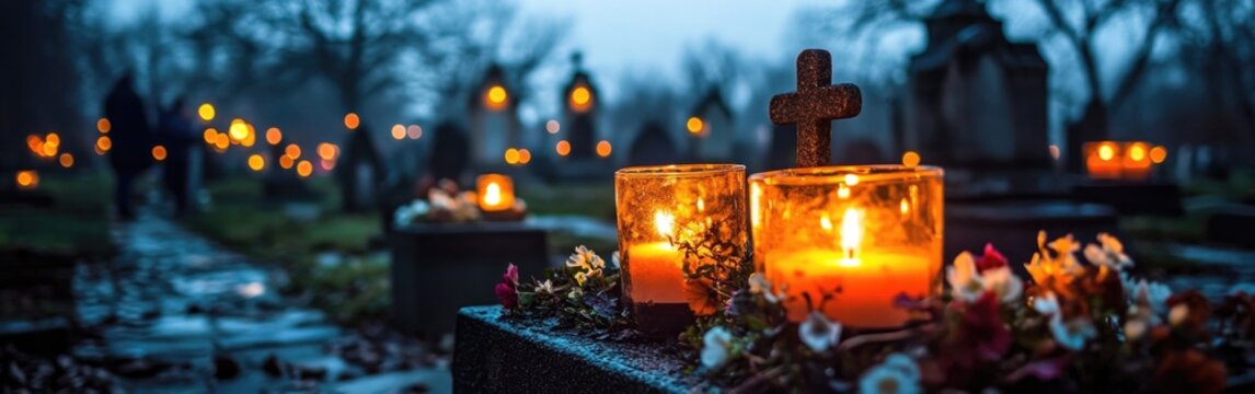 People gather to remember loved ones in a serene candlelight vigil during dusk