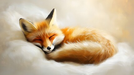 Obraz premium Sleepy Orange Fox Curled Up in Cozy Den for Peaceful Night s Slumber