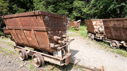 Old rusty carts for transporting materials from the mine