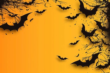 Halloween illustration with bats on an yellow background, free space