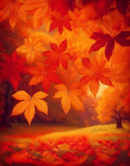 秋の紅葉背景 - カエデの葉とオレンジ色の光　Autumn Foliage Background - Maple Leaves and Orange Light