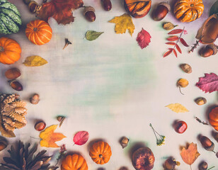 秋の紅葉背景 - カエデの葉とオレンジ色の光　Autumn Foliage Background - Maple Leaves and Orange Light