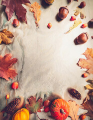 秋の紅葉背景 - カエデの葉とオレンジ色の光　Autumn Foliage Background - Maple Leaves and Orange Light