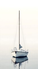 Obraz premium Tranquil Sailboat Resting on a Glassy Lake with Warm Cabin Interior and Nostalgic Aesthetic