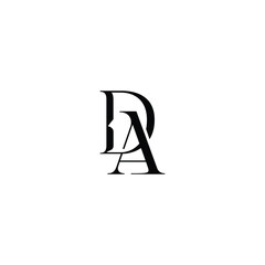 DA monogram logo design letter text name symbol monochrome logotype alphabet character simple logo