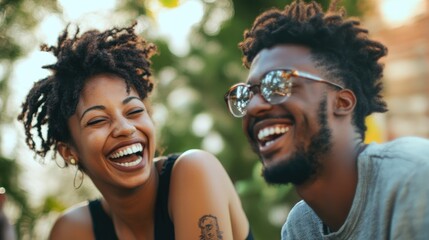 Fototapeta premium Happy Couple Laughing Together in a Park