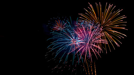 colorful fireworks with wide dark black baground ai generative