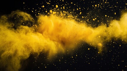 Yellow Powder Explosion on Black Background