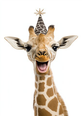 Fototapeta premium Hyped Giraffe with Open Mouth Showing Surprised Excitement, Greeting Card Concept