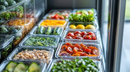 Obraz premium Healthy Meal Prep - Variety of Nutritious Lunch Boxes in a Fridge