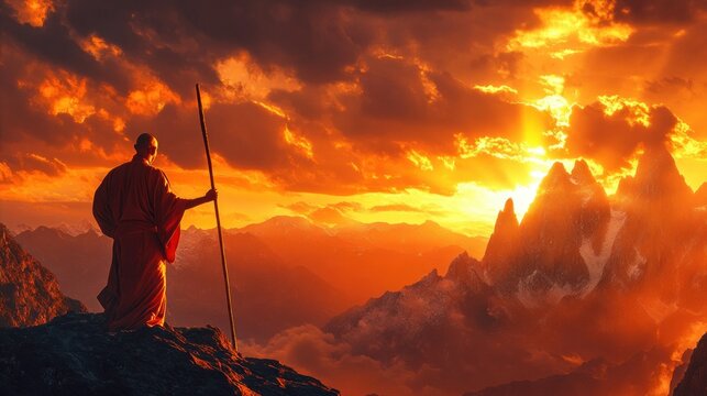 Shaolin monk with a pole