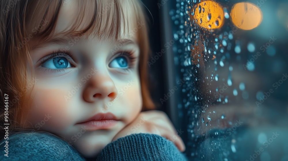 Canvas Prints a child staring out of a window on a rainy day, head resting on hand, looking bored and longing for 