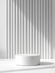 3D realistic white cylinder product pedestal podium background. Minimal vertical pattern wall scene mockup product stage showcase, Promotion display. with generative ai