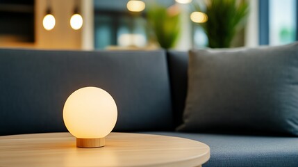 Cozy office lounge with warm lighting, focus on relaxation and comfort, inviting decor