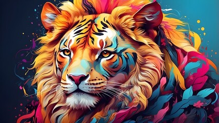 Vibrant and bright and colorful animal portrait poster. AI generated