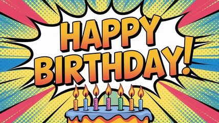 Fototapeta premium A cartoon birthday banner with a cake and candles