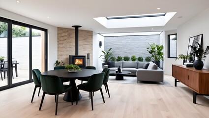 Fototapeta premium open-concept living and dining area with a minimalist design.