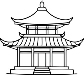 Chinese pagoda line art vector illustration  Chinese house  chinese building outline