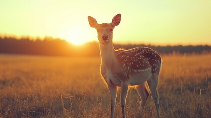 Naklejka premium a deer standing in a field at sunset