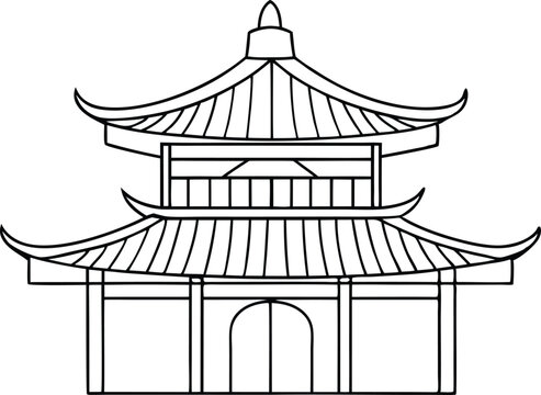 recommend clip art: Chinese pagoda line art vector illustration  Chinese house  chinese building outline