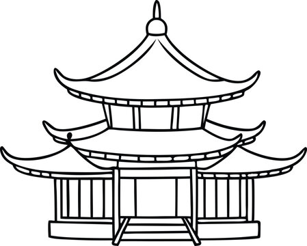 recommend clip art: Chinese pagoda line art vector illustration  Chinese house  chinese building outline