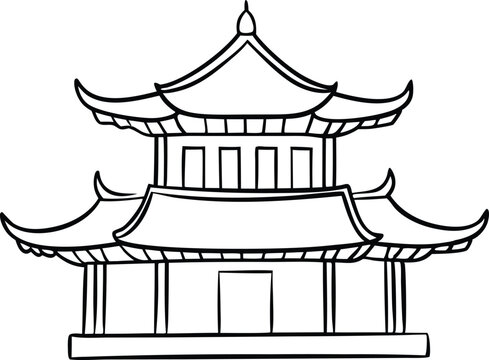 recommend clip art: Chinese pagoda line art vector illustration  Chinese house  chinese building outline