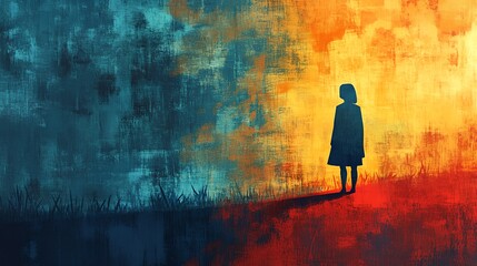 a painting of a person standing in a field