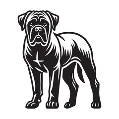 Fototapeta premium Bullmastiff Dog Standing - Dog silhouette - standing dog side view Vector illustration in black and white 
