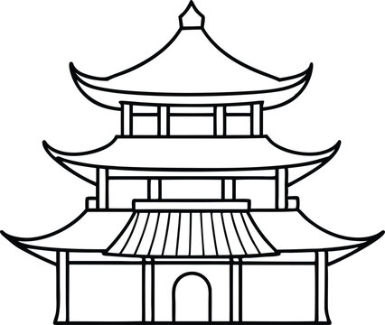 recommend clip art: Chinese pagoda line art vector illustration  Chinese house  chinese building outline