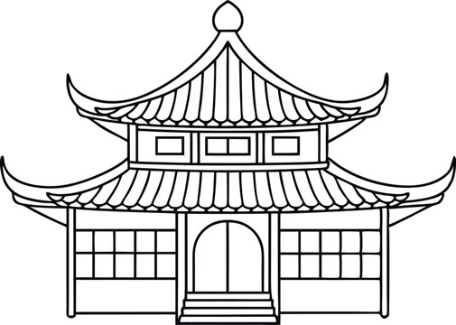recommend clip art: Chinese pagoda line art vector illustration  Chinese house  chinese building outline