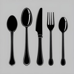 spoon and knife,Crossshaped black Spoons and Forks Vector Illustration on white background,
