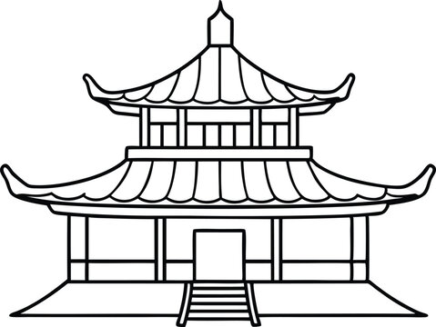 recommend clip art: Chinese pagoda line art vector illustration  Chinese house  chinese building outline