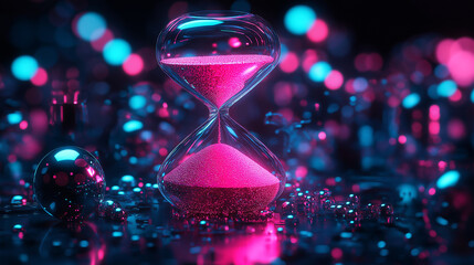 cool hourglass synthwave colors on black background