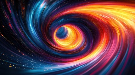 A vibrant swirl of colors creating a cosmic whirlpool, blending blues and oranges, evoking a sense of movement and wonder.