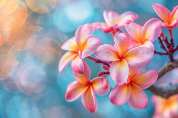 Fototapeta premium Plumeria flower on bokeh nature background. ai generated