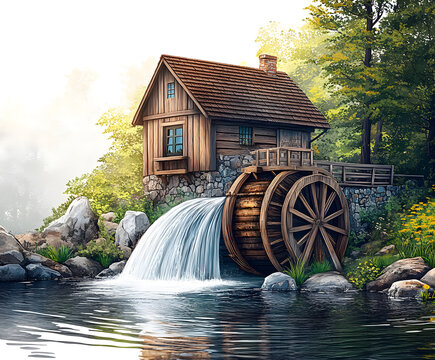 Old water mill. Vector illustration design.