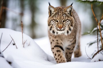 Fototapeta premium Bobcat in the snow wildlife leopard animal.
