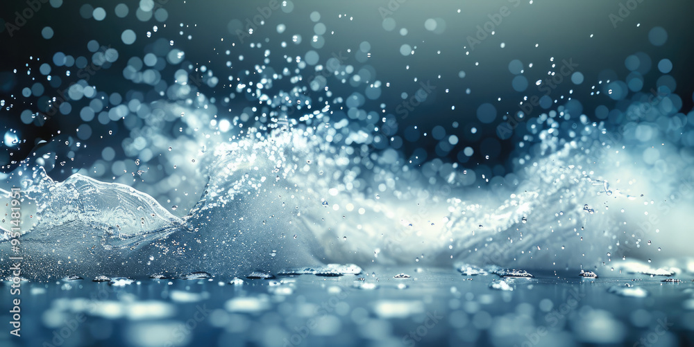 Poster water jet stream in slow motion, colliding with a dusty surface, particles scattering. generative ai