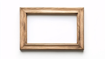 Wooden picture frame with blank canvas on white background
