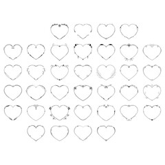 Set Abstract Collection Hand Drawn Frame Heart With Plants Doodle 14 February Holiday Concept Vector Design Outline Style On White Background Isolated Letter, Message, Mail, Cards, Posters