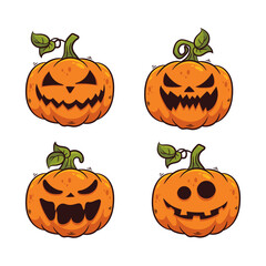 Set of Halloween pumpkins with scary faces. Cartoon vector illustration.