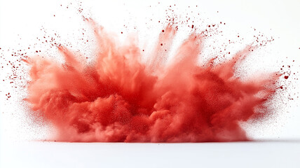 Red powder and dust exploding to the air  on white background.