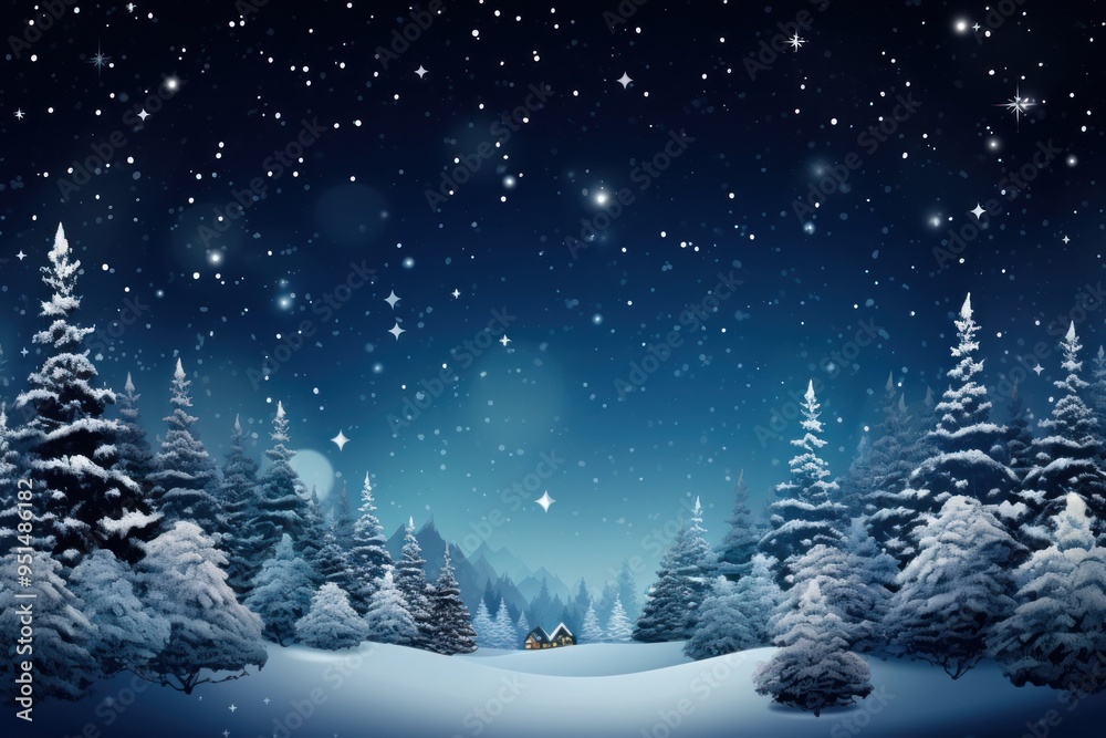 Poster winter christmas night tree snow landscape.