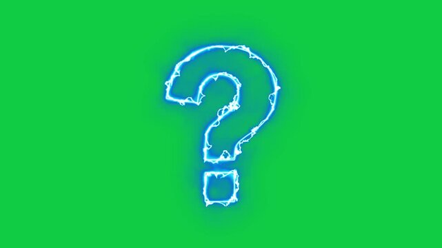 Animated question mark symbol with glowing blue electric energy arc effect on green screen background 