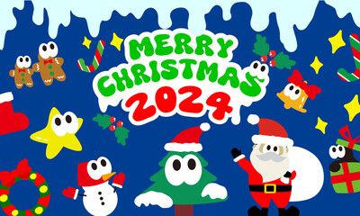 Fototapeta premium Adorable Round-Eyed Santa Claus and Christmas Tree Collection: Fun and Pop 2024 Holiday Goods